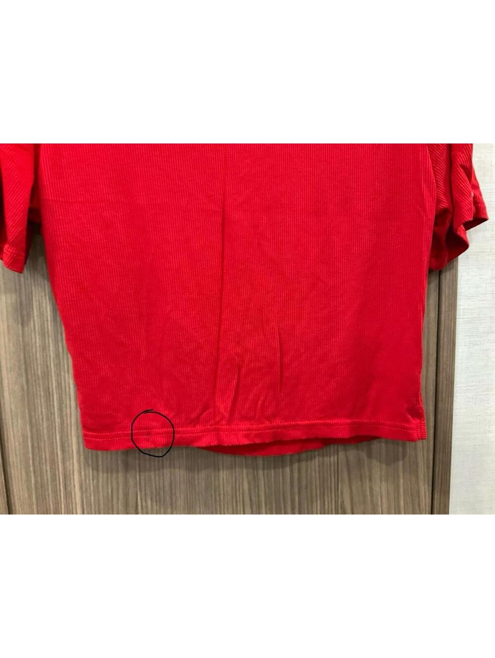Maner Womens Short Sleeve W/ Button Round Neck Ribbed Red Cropped Blouse Size S - Picture 4 of 8